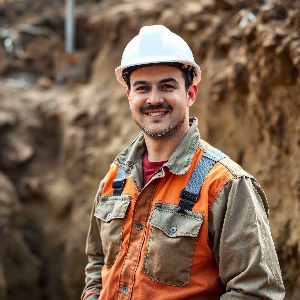 A confident waterproofing contractor at a foundation job site